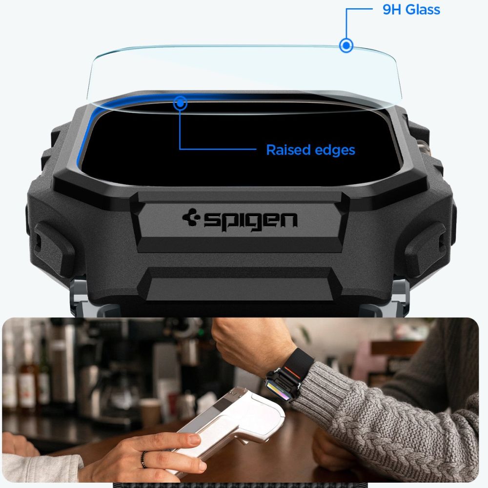 Spigen Lite Fit Pro dirželis + grūdintas stiklas ekranui, skirtas Apple Watch Ultra 49 mm – juodas -- Apple Watch Ultra 49mm