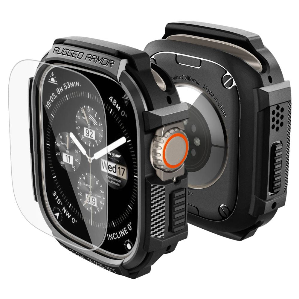 Spigen Rugged Armor dėklas + 9H grūdintas stiklas Apple Watch Ultra 49 mm - juodas matinis -- Apple Watch Ultra