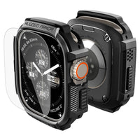 Spigen Rugged Armor dėklas + 9H grūdintas stiklas Apple Watch Ultra 49 mm - juodas matinis