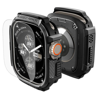 Spigen Rugged Armor dėklas + 9H grūdintas stiklas Apple Watch Ultra 49 mm - juodas matinis -- Apple Watch Ultra