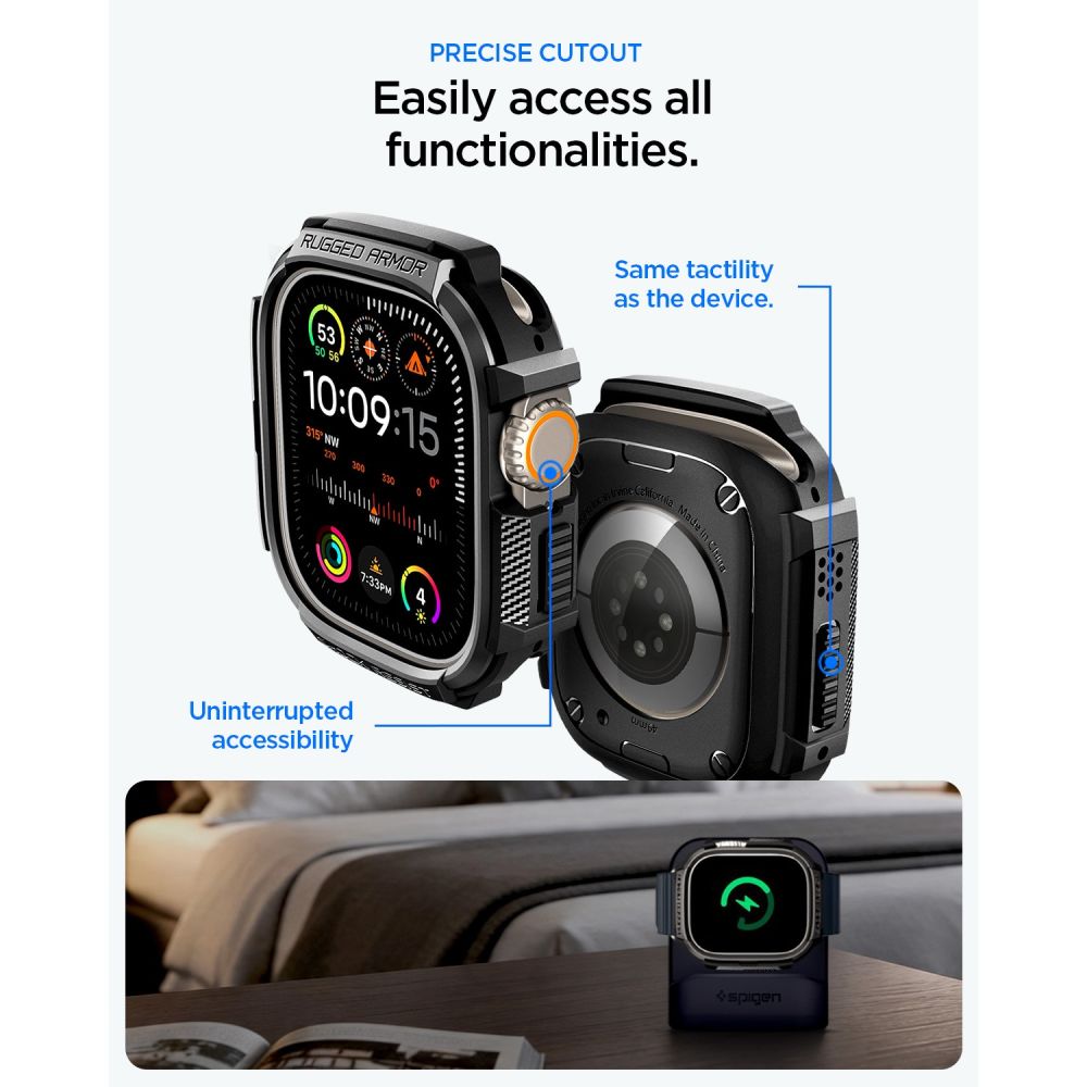 Spigen Rugged Armor dėklas + 9H grūdintas stiklas Apple Watch Ultra 49 mm - juodas matinis -- Apple Watch Ultra