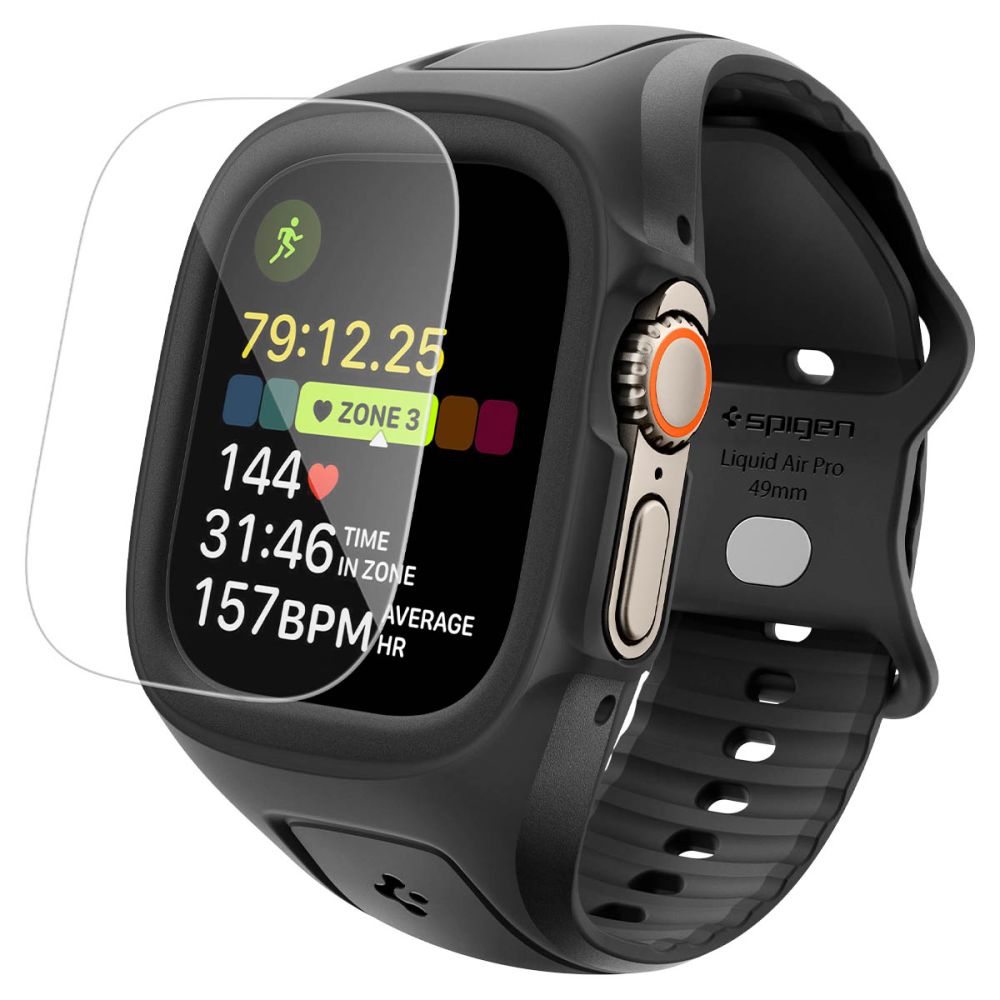 Spigen Liquid Air Pro dirželis su dėklu + grūdintas stiklas 9H, skirtas Apple Watch Ultra 49 mm – juodas -- Apple Watch...