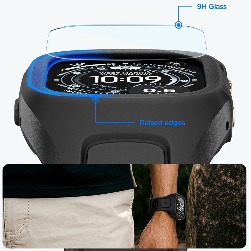 Spigen Liquid Air Pro dirželis su dėklu + grūdintas stiklas 9H, skirtas Apple Watch Ultra 49 mm – juodas -- Apple Watch...