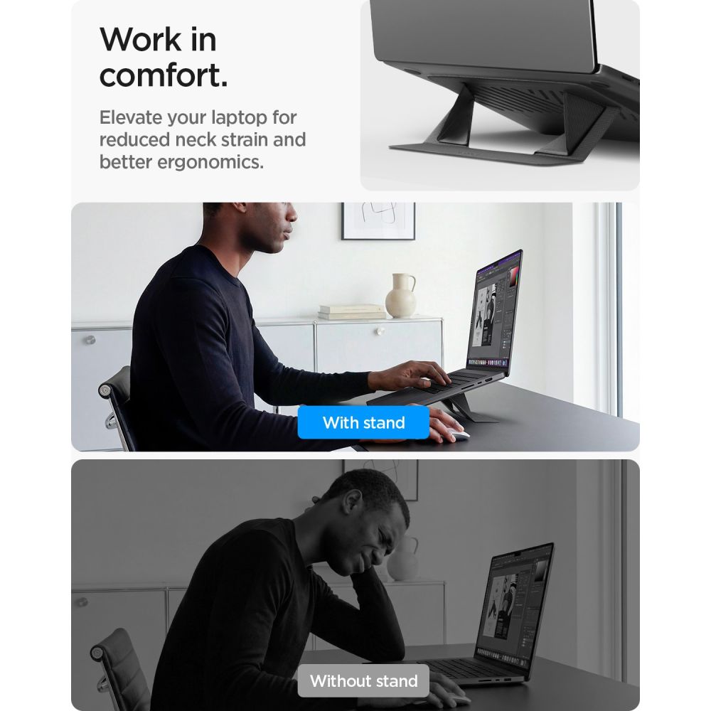 Spigen SlimFold LD201-S6 nešiojamojo kompiuterio stovas – pilkas -- Laptop Stands