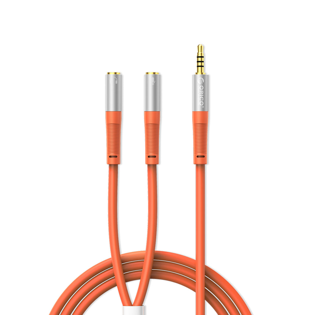 Orico AX2-10 garso kabelis 3.5mm minijack skaidytuvas ausiniams ir mikrofonui 1m kabelis - oranžinė -- Audio Cables