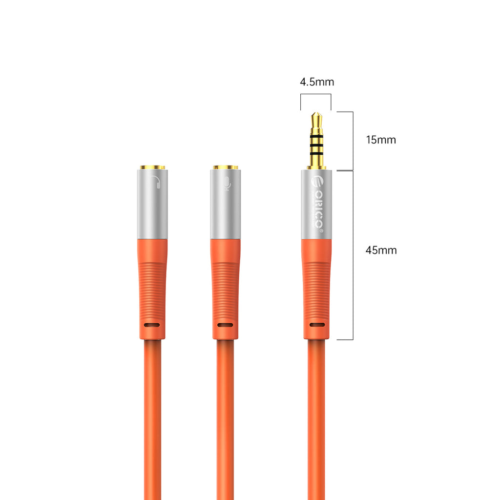 Orico AX2-10 garso kabelis 3.5mm minijack skaidytuvas ausiniams ir mikrofonui 1m kabelis - oranžinė -- Audio Cables