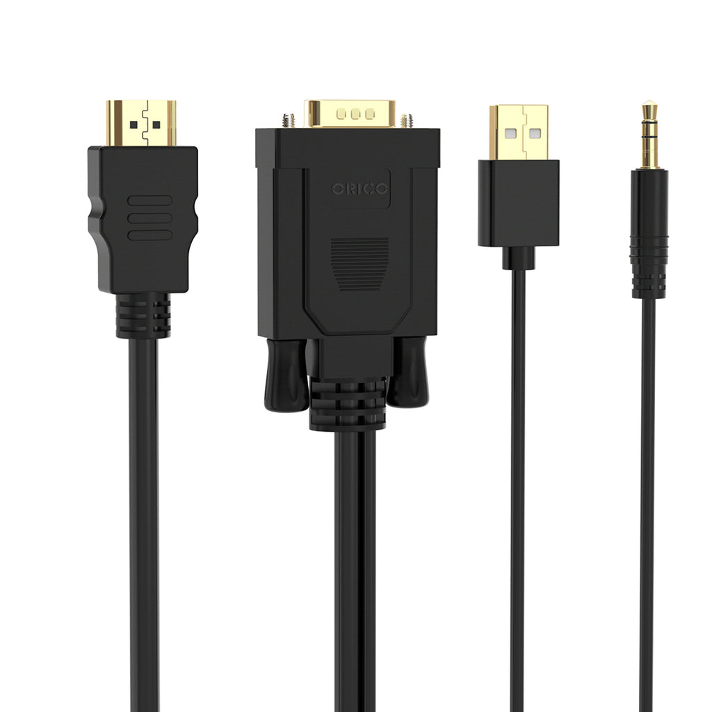 Orico XD-VATH VGA ir mini lizdas 3,5 mm į HDMI Full HD 60 Hz kabelis su USB maitinimo 5 m - juoda -- Video Cables