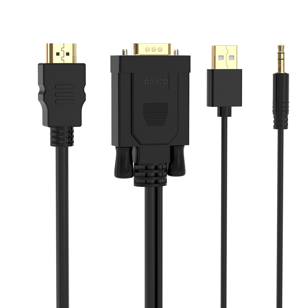 Orico XD-VATH VGA ir mini lizdas 3,5 mm į HDMI Full HD 60 Hz kabelis su USB maitinimo 5 m - juoda -- Video Cables