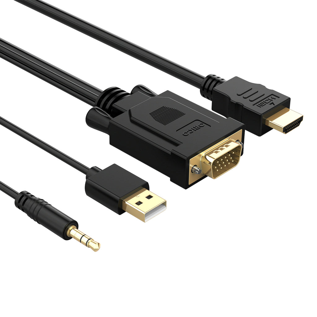 Orico XD-VATH VGA ir mini lizdas 3,5 mm į HDMI Full HD 60 Hz kabelis su USB maitinimo 5 m - juoda -- Video Cables