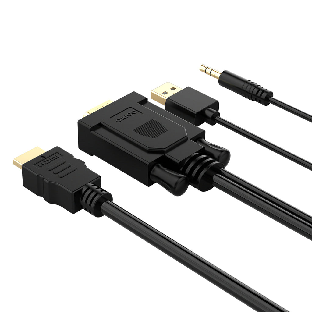 Orico XD-VATH VGA ir mini lizdas 3,5 mm į HDMI Full HD 60 Hz kabelis su USB maitinimo 5 m - juoda -- Video Cables