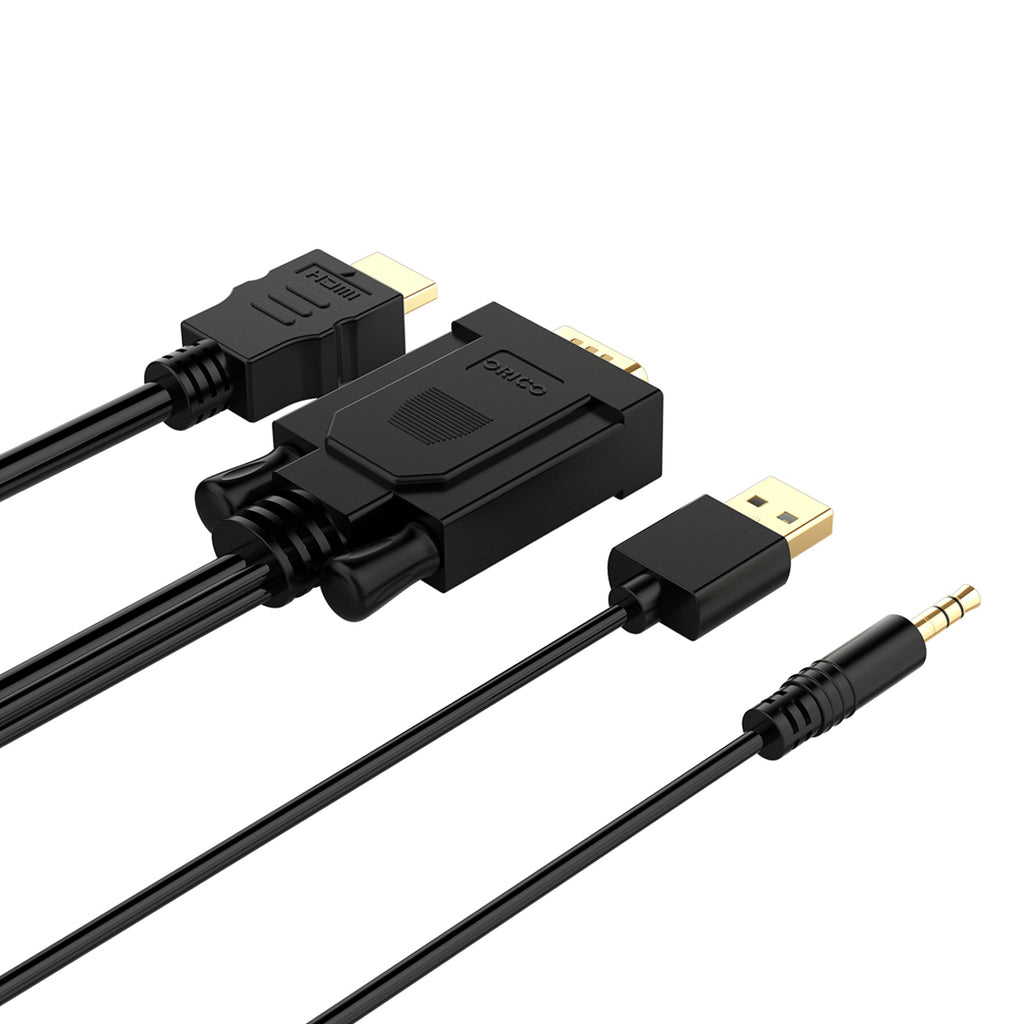 Orico XD-VATH VGA ir mini lizdas 3,5 mm į HDMI Full HD 60 Hz kabelis su USB maitinimo 5 m - juoda -- Video Cables
