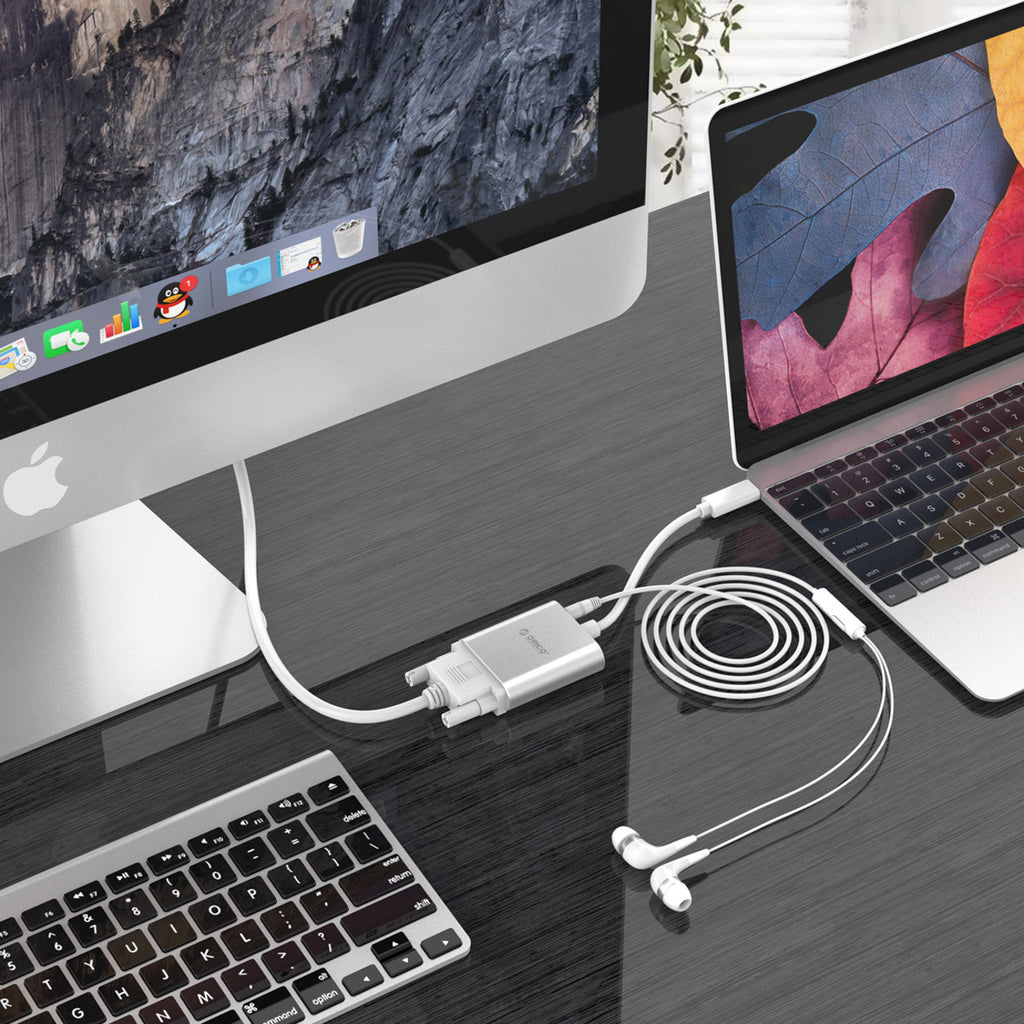 Orico PTAV USB-C - VGA adapteris ir 3,5 mm Full HD mini šonas 0,15 m - sidabrinė -- Video Adapters