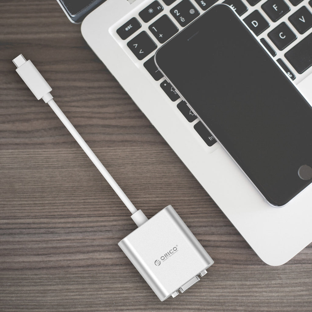 Orico PTAV USB-C - VGA adapteris ir 3,5 mm Full HD mini šonas 0,15 m - sidabrinė -- Video Adapters