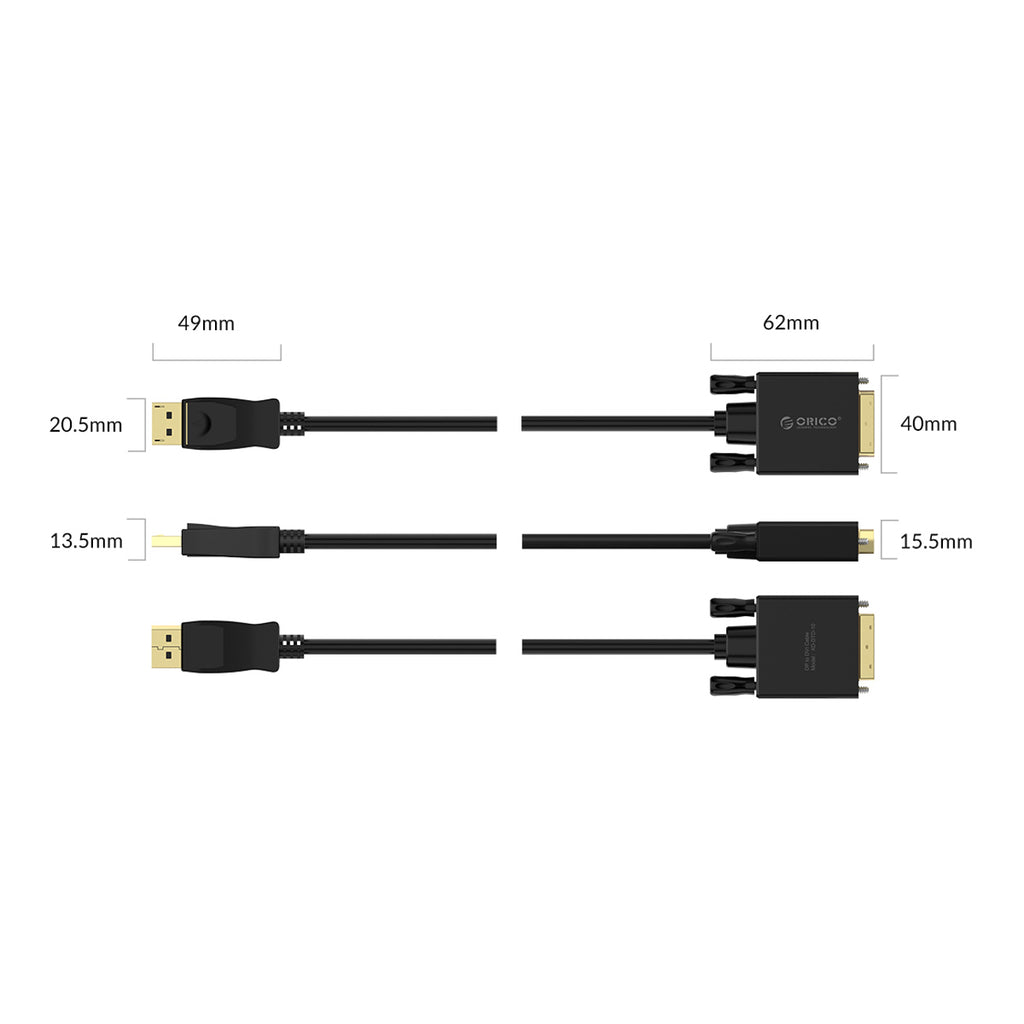 Orico XD-DTD DisplayPort į DVI 4K Kabelis 2m - Juoda -- Video Cables
