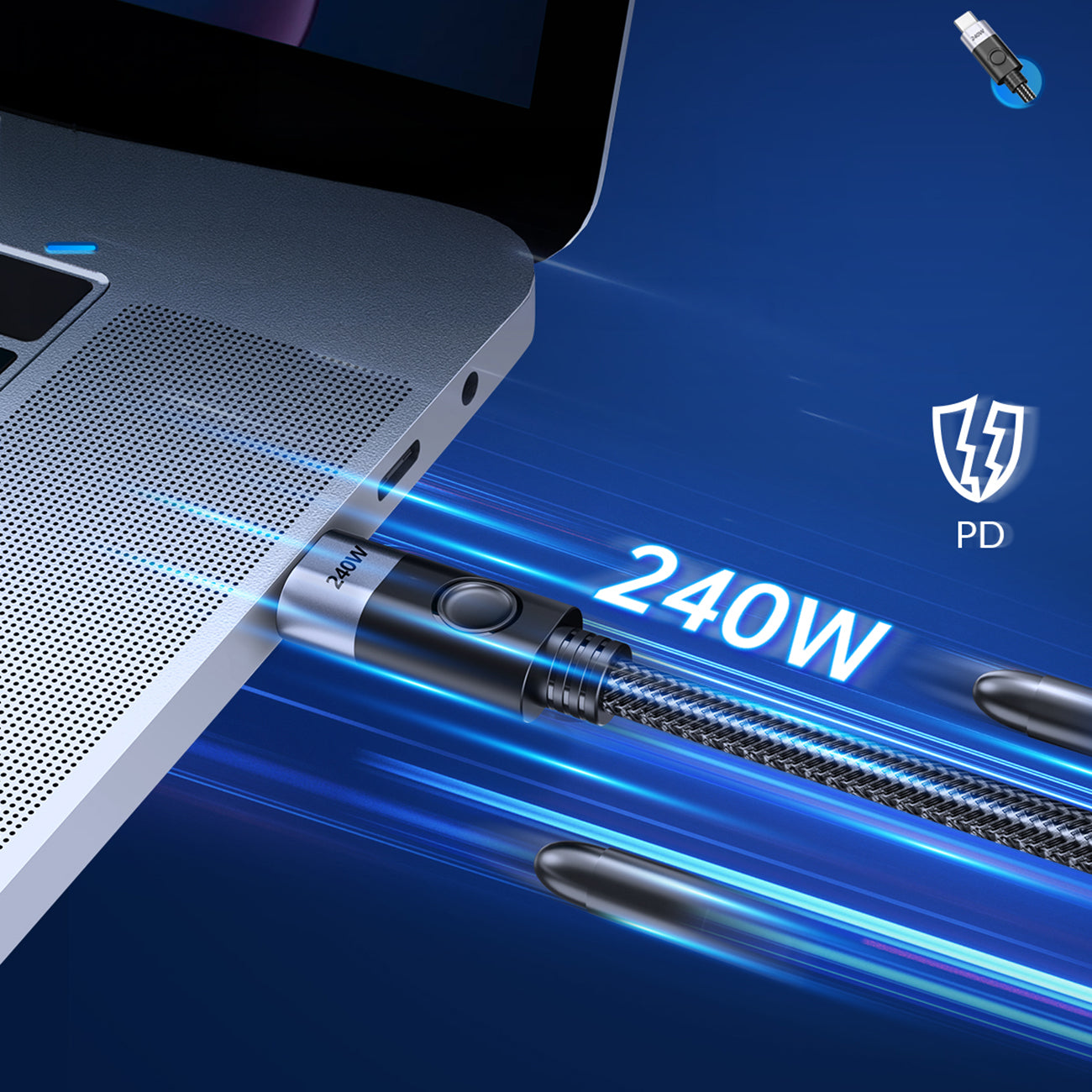 Orico CC240 USB-C į USB-C PD Kabelis 240W 480Mbps 1,5m - Juodas -- Cell phone cables