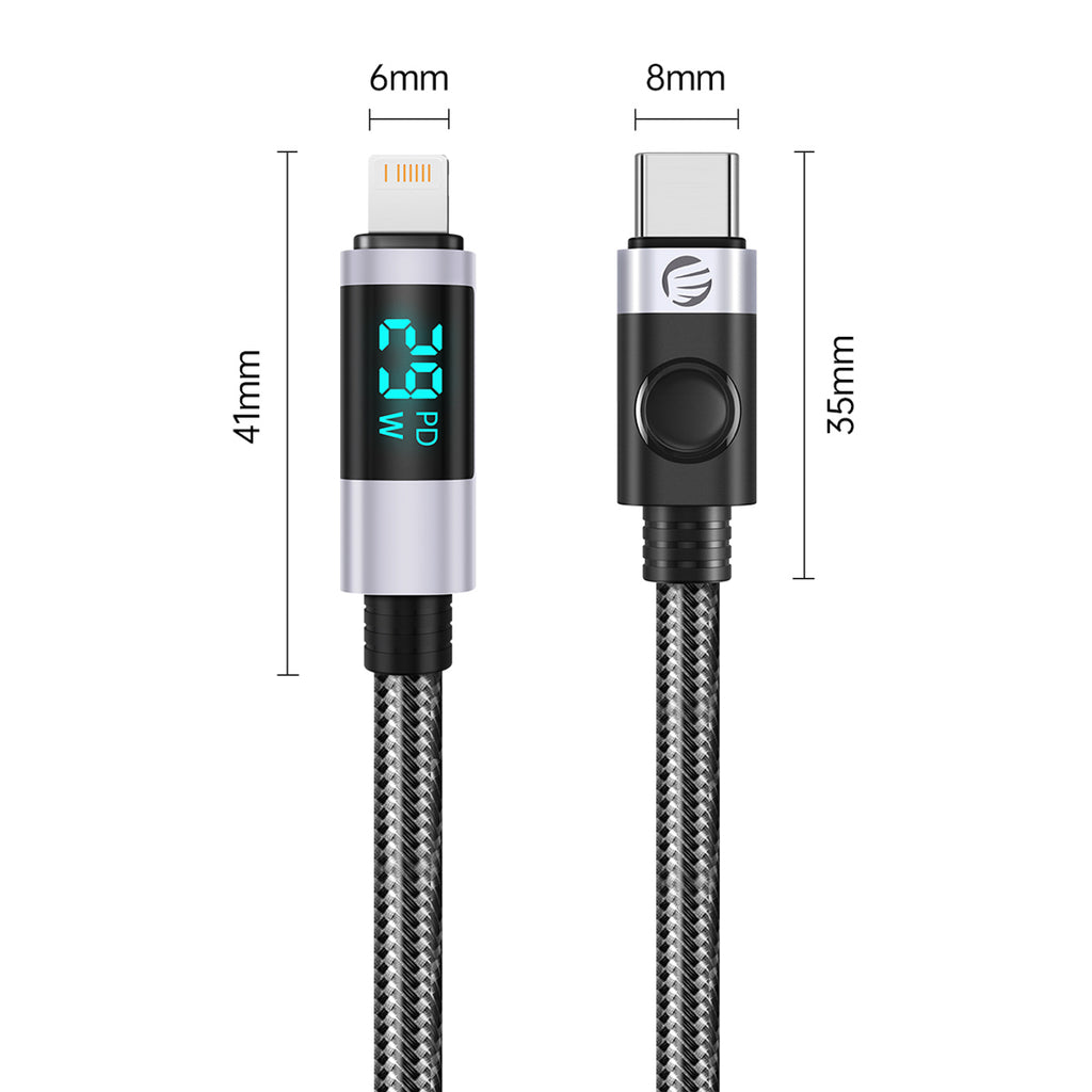 Orico LDC2L USB-C į Lightning PD 29W Kabelis su LED Ekranu 480Mbps 2m - Juodas -- Cell phone cables