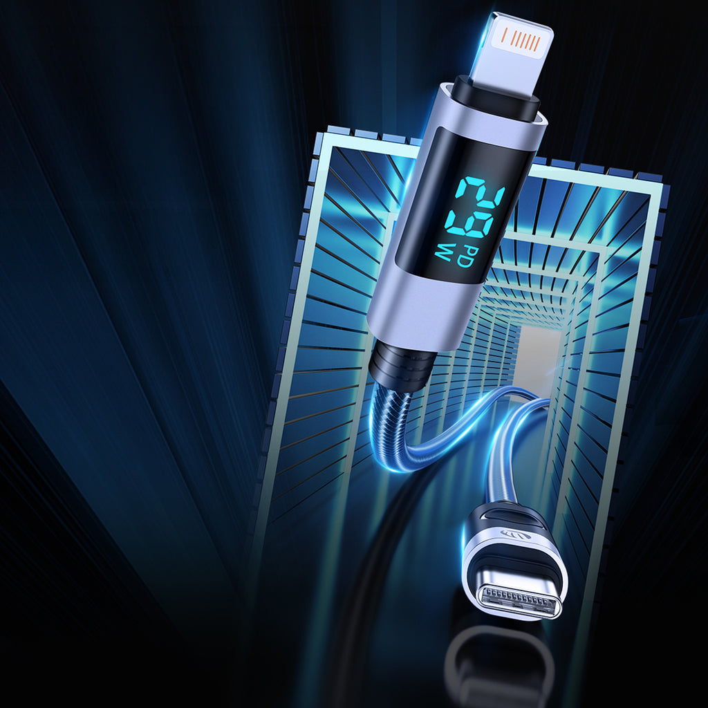 Orico LDC2L USB-C į Lightning PD 29W Kabelis su LED Ekranu 480Mbps 2m - Juodas -- Cell phone cables