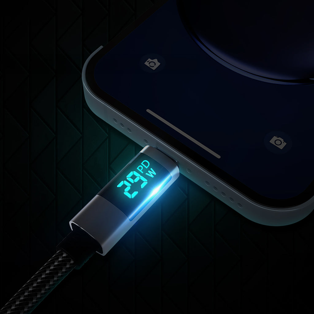 Orico LDC2L USB-C į Lightning PD 29W Kabelis su LED Ekranu 480Mbps 2m - Juodas -- Cell phone cables