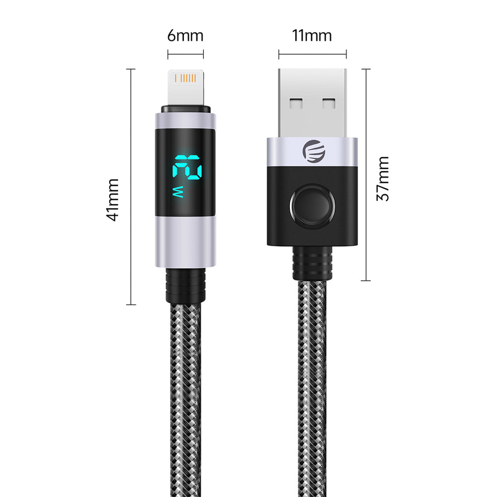Orico LDA2L USB-A į Lightning kabelis 12W su LED ekranu 0,5m - juodas ir sidabrinis -- Cell phone cables