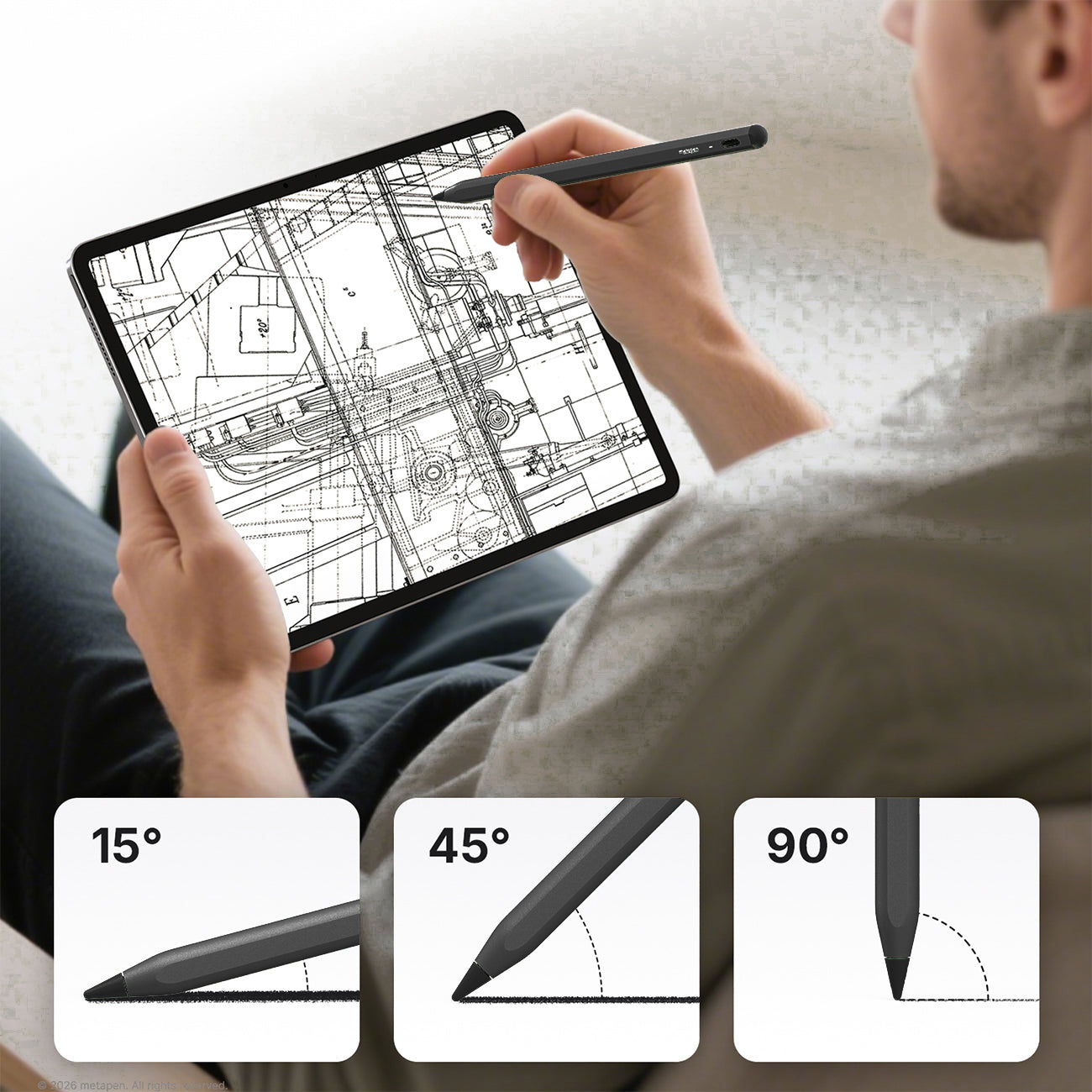 Metapen A8 Aktyvioji rašiklis iPad USB-C - Juoda -- iPad