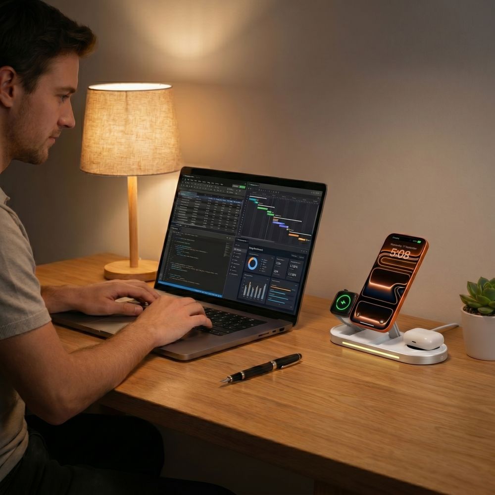 Tech-Protect A51 MagSafe 3-in-1 25W QI2.2 belaidis įkroviklis - baltas -- Cell phone chargers