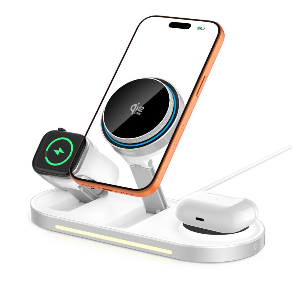 Tech-Protect A51 MagSafe 3-in-1 25W QI2.2 belaidis įkroviklis - baltas -- Cell phone chargers