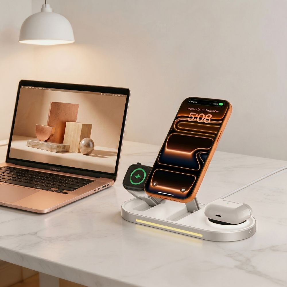 Tech-Protect A51 MagSafe 3-in-1 25W QI2.2 belaidis įkroviklis - baltas -- Cell phone chargers