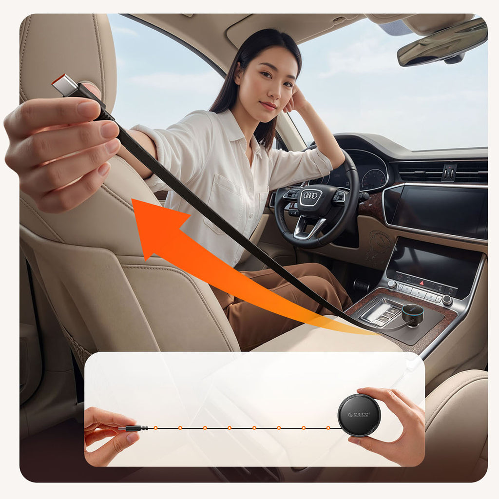 Orico FC-60-2C automobilio įkroviklis 60W su suvytintam USB-C kabeliu 65 cm - juoda -- Car chargers