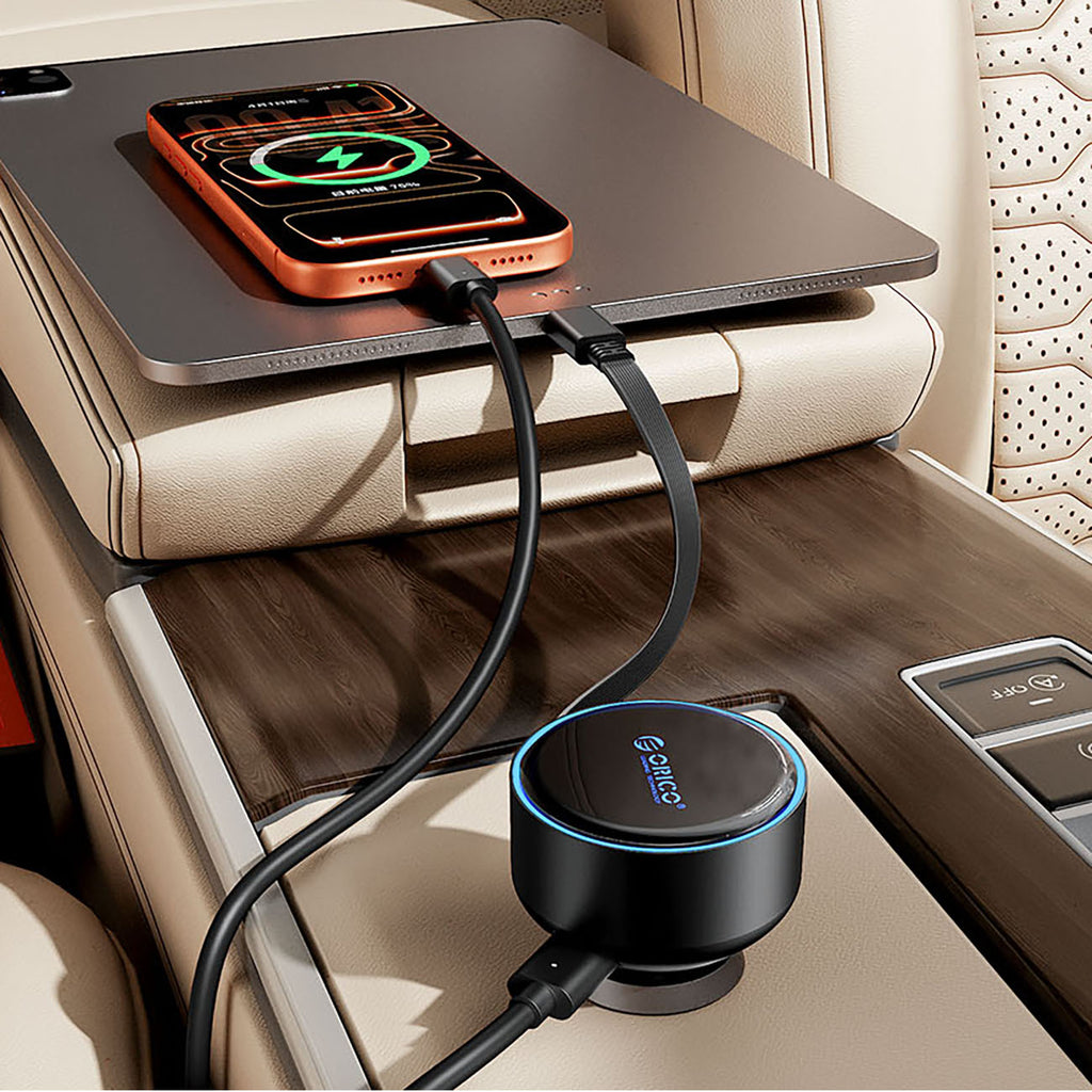 Orico FC-60-2C automobilio įkroviklis 60W su suvytintam USB-C kabeliu 65 cm - juoda -- Car chargers