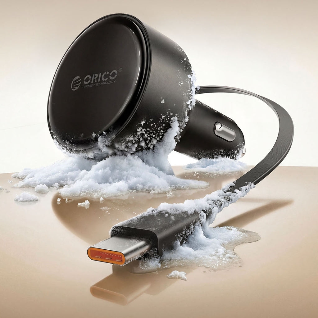 Orico FC-60-2C automobilio įkroviklis 60W su suvytintam USB-C kabeliu 65 cm - juoda -- Car chargers