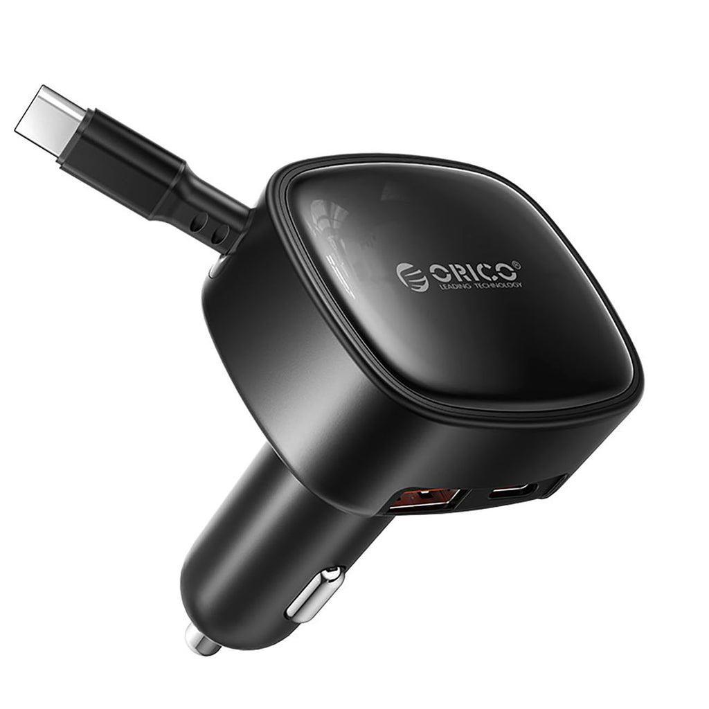 Orico FC-66-1A2C 66W automobilio įkroviklis su integruotu suvytintam USB-C kabeliu - juoda -- Car chargers