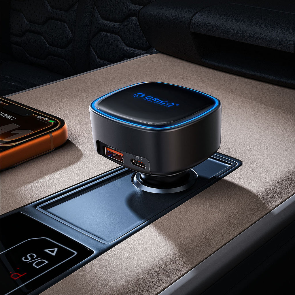 Orico FC-66-1A2C 66W automobilio įkroviklis su integruotu suvytintam USB-C kabeliu - juoda -- Car chargers