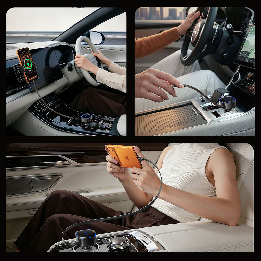 Orico FC-66-1A2C 66W automobilio įkroviklis su integruotu suvytintam USB-C kabeliu - juoda -- Car chargers