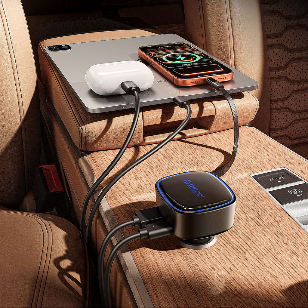 Orico FC-66-1A2C 66W automobilio įkroviklis su integruotu suvytintam USB-C kabeliu - juoda -- Car chargers