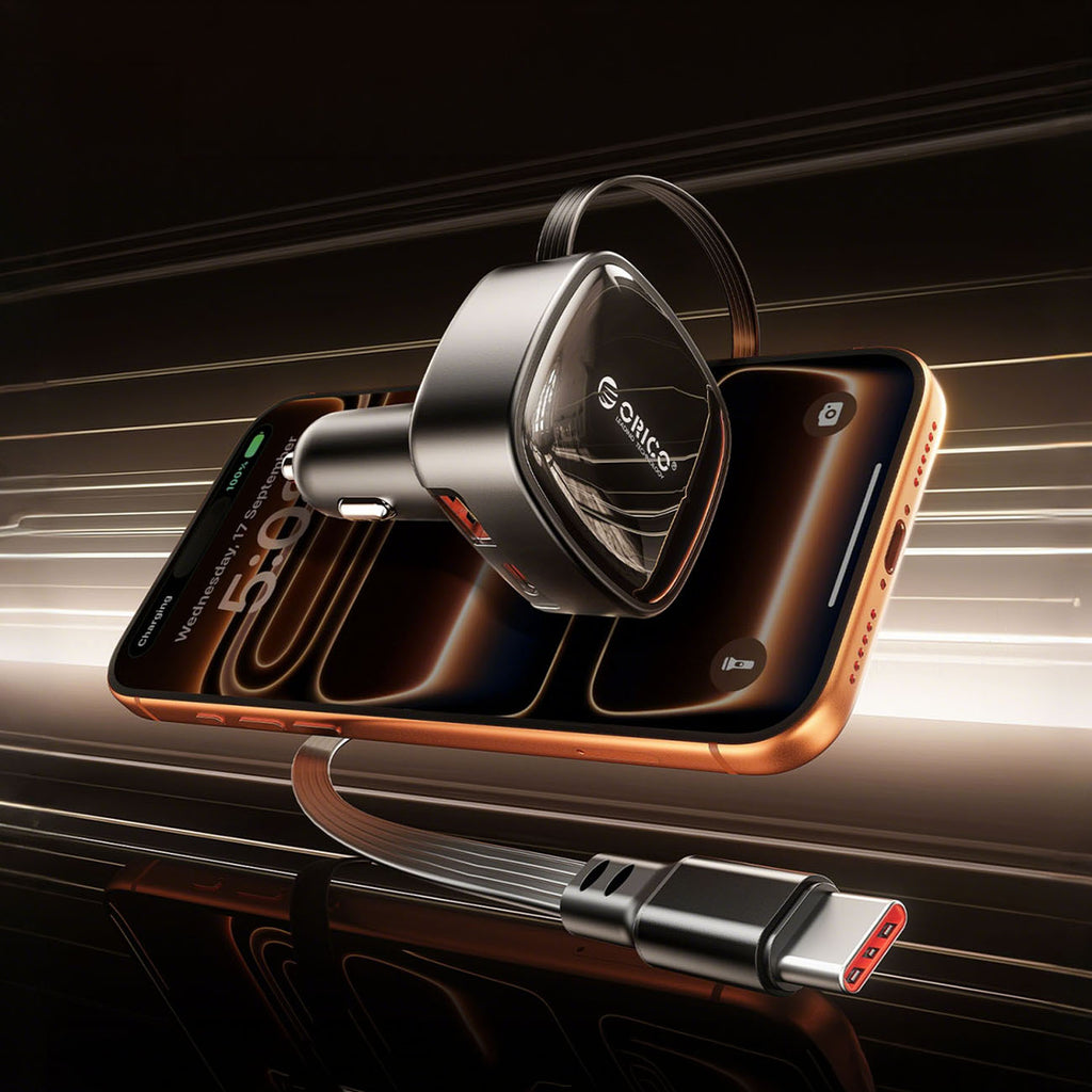 Orico FC-66-1A2C 66W automobilio įkroviklis su integruotu suvytintam USB-C kabeliu - juoda -- Car chargers