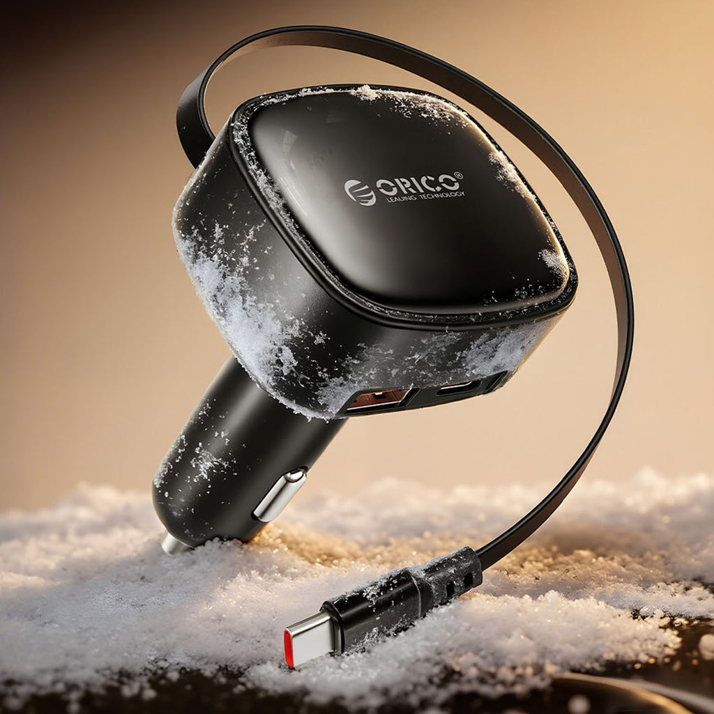 Orico FC-66-1A2C 66W automobilio įkroviklis su integruotu suvytintam USB-C kabeliu - juoda -- Car chargers