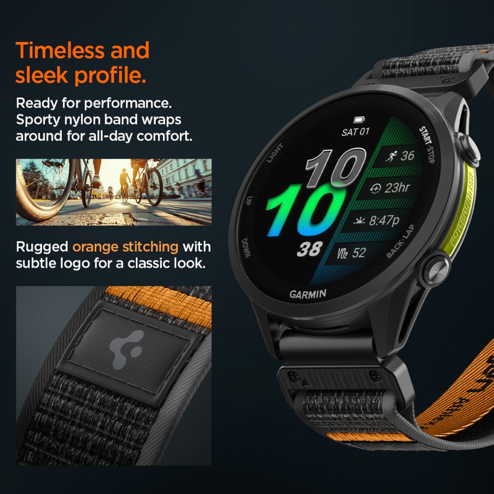 Spigen Athlex Air dirželis Garmin QuickFit 22 mm - juoda ir oranžinė spalva -- Garmin QuickFit 22mm