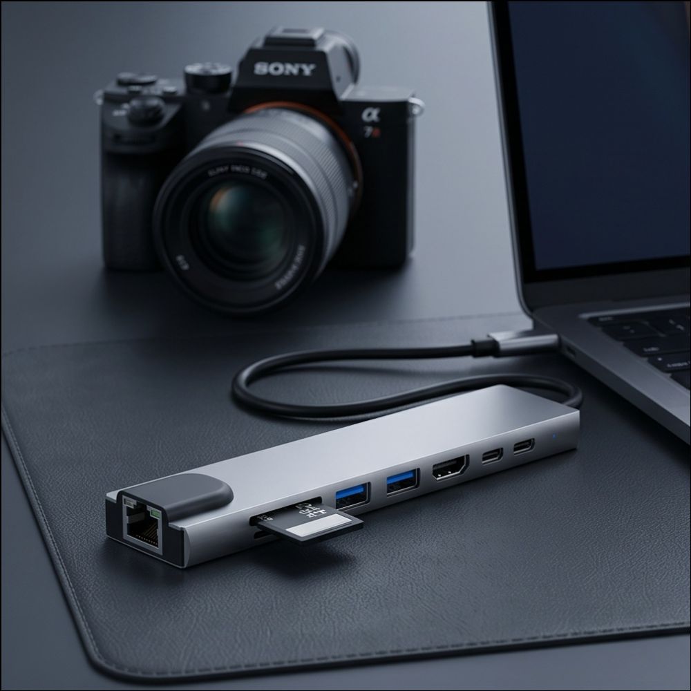 Tech-Protect HB09 USB hub 8in1 USB-C + USB-A 3.0 + USB-C 3.0 + HDMI 4K 60Hz + SD/TF + PD100W + RJ45 1000 MB/S - pilka --...