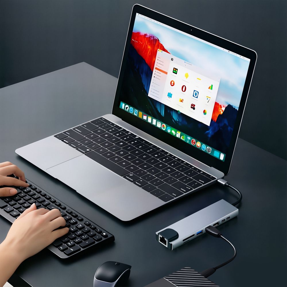 Tech-Protect HB09 USB hub 8in1 USB-C + USB-A 3.0 + USB-C 3.0 + HDMI 4K 60Hz + SD/TF + PD100W + RJ45 1000 MB/S - pilka --...