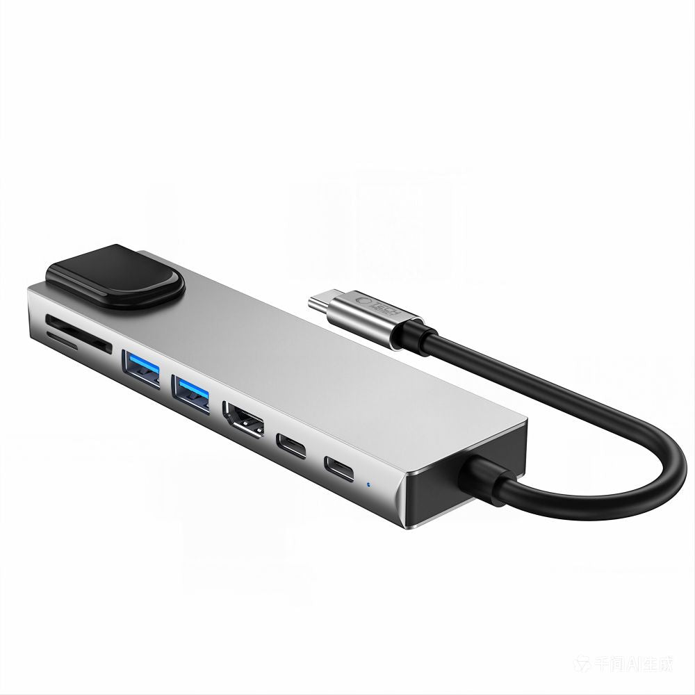 Tech-Protect HB09 USB hub 8in1 USB-C + USB-A 3.0 + USB-C 3.0 + HDMI 4K 60Hz + SD/TF + PD100W + RJ45 1000 MB/S - pilka --...