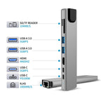 Tech-Protect HB09 USB hub 8in1 USB-C + USB-A 3.0 + USB-C 3.0 + HDMI 4K 60Hz + SD/TF + PD100W + RJ45 1000 MB/S - pilka --...