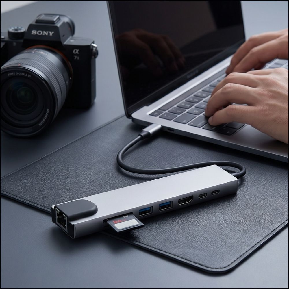 Tech-Protect HB09 USB hub 8in1 USB-C + USB-A 3.0 + USB-C 3.0 + HDMI 4K 60Hz + SD/TF + PD100W + RJ45 1000 MB/S - pilka --...