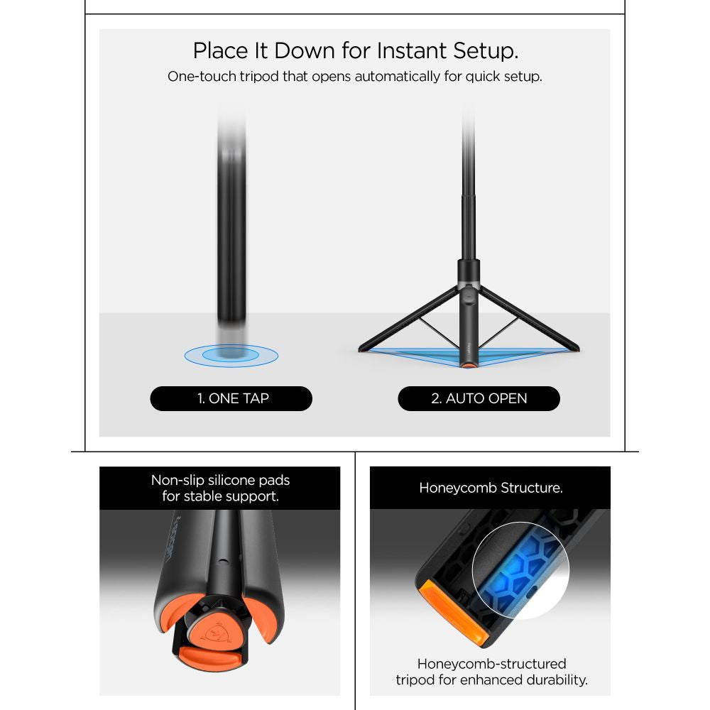 Spigen S582W Bluetooth Savigrama lazda - juoda -- Selfie Sticks & Tripods