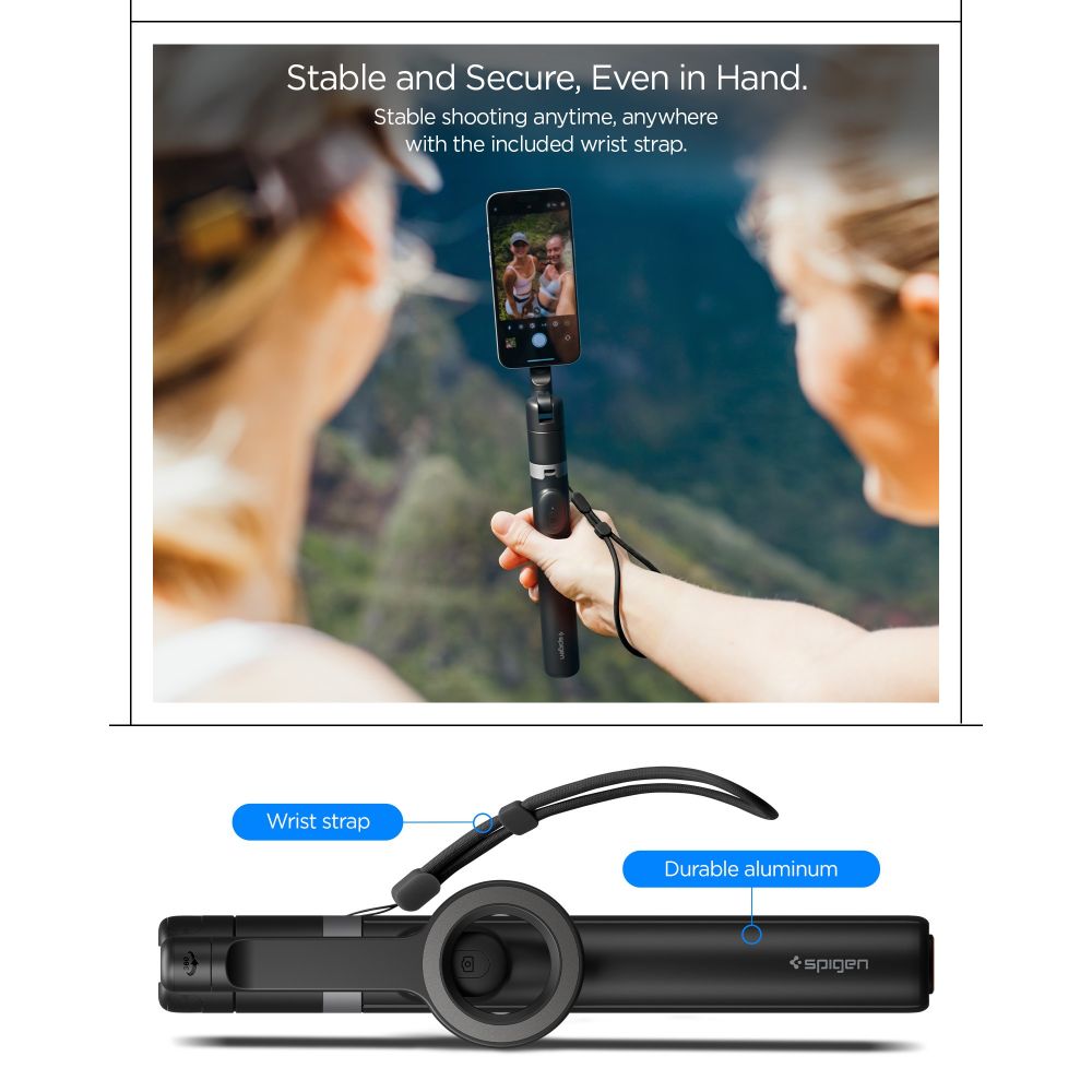 Spigen S582W Bluetooth Savigrama lazda - juoda -- Selfie Sticks & Tripods