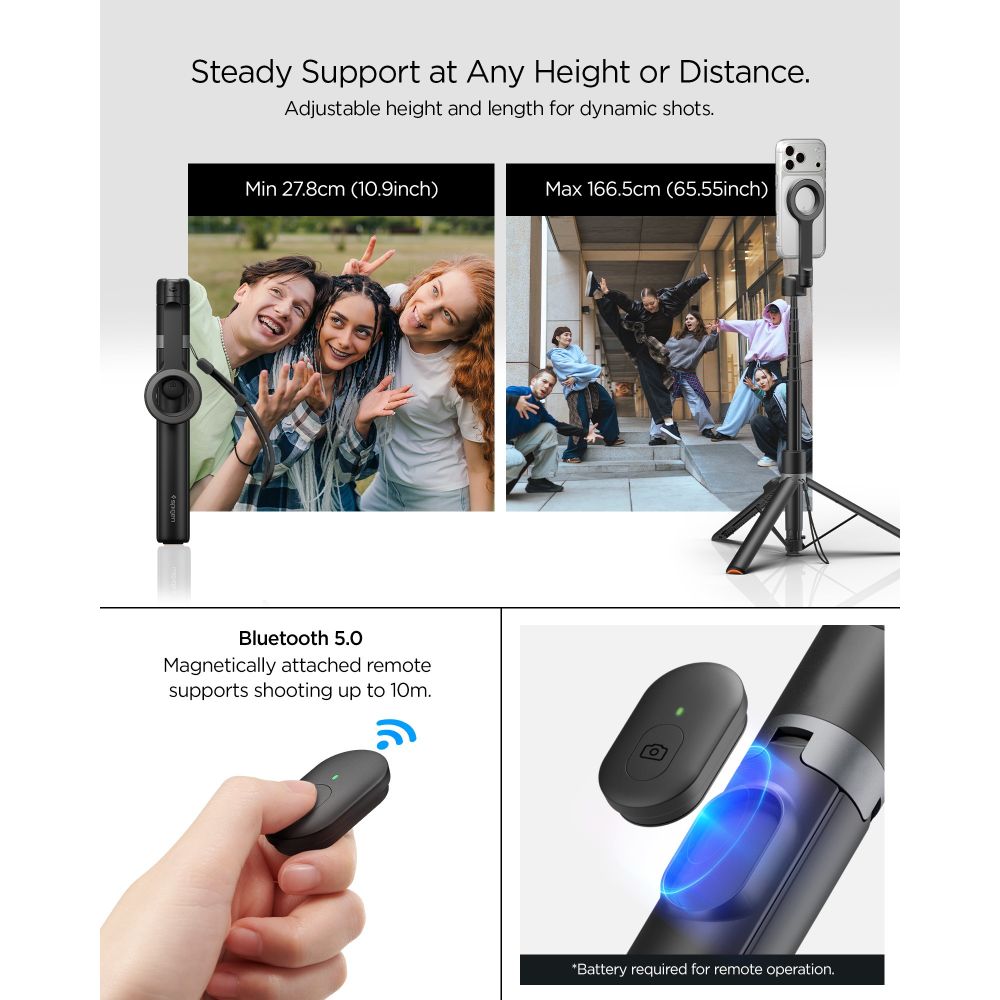 Spigen S582W Bluetooth Savigrama lazda - juoda -- Selfie Sticks & Tripods