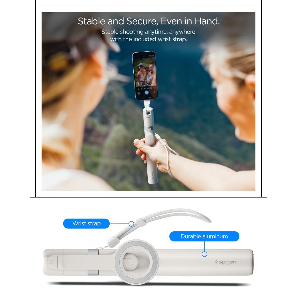 Spigen S582W Bluetooth savifotografinis lazdas – Smėlio spalva -- Selfie Sticks & Tripods