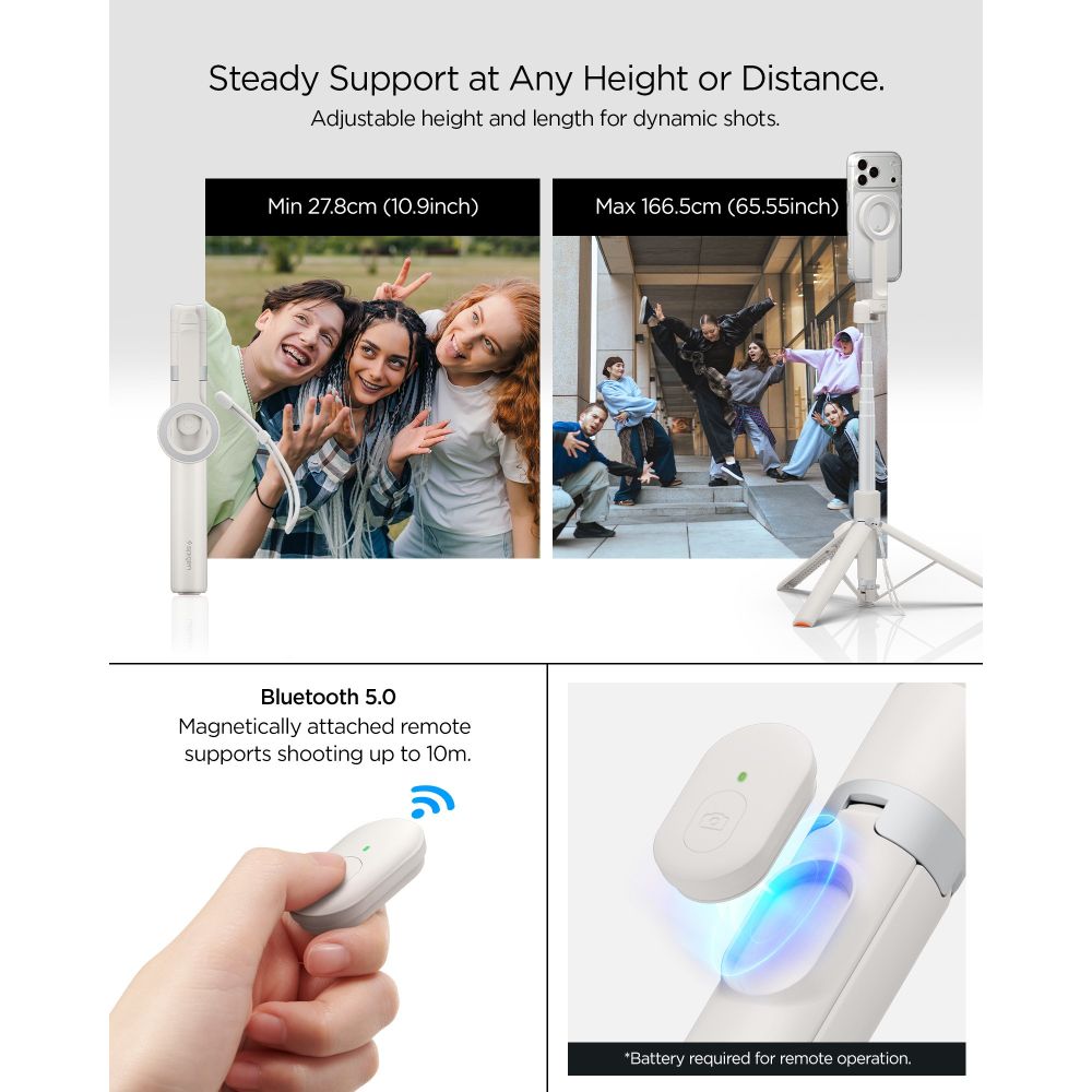 Spigen S582W Bluetooth savifotografinis lazdas – Smėlio spalva -- Selfie Sticks & Tripods