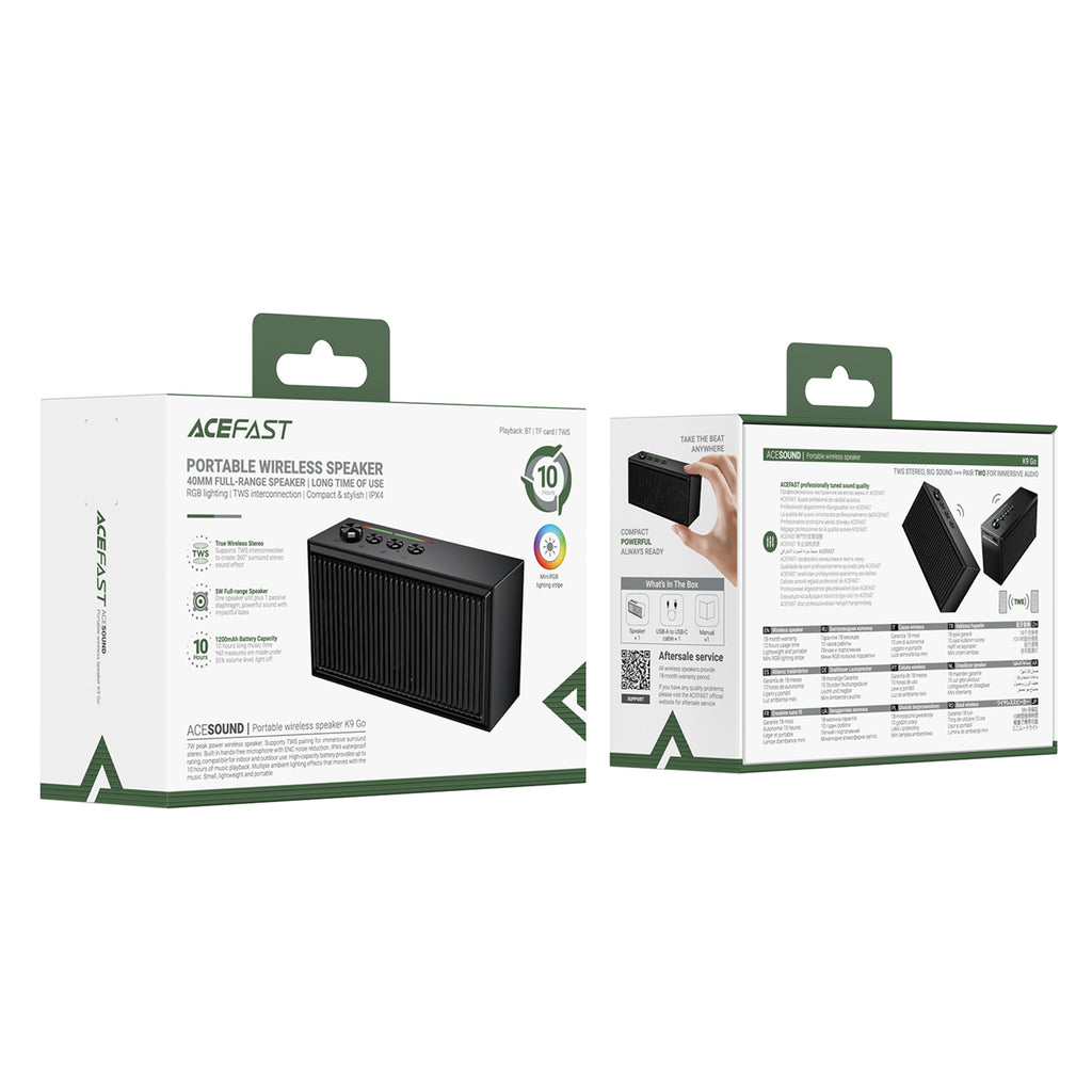 Acefast K9 Go Bluetooth garsiakalbis su stereofoniniu režimu ir ENC - juodas -- Bluetooth Speakers