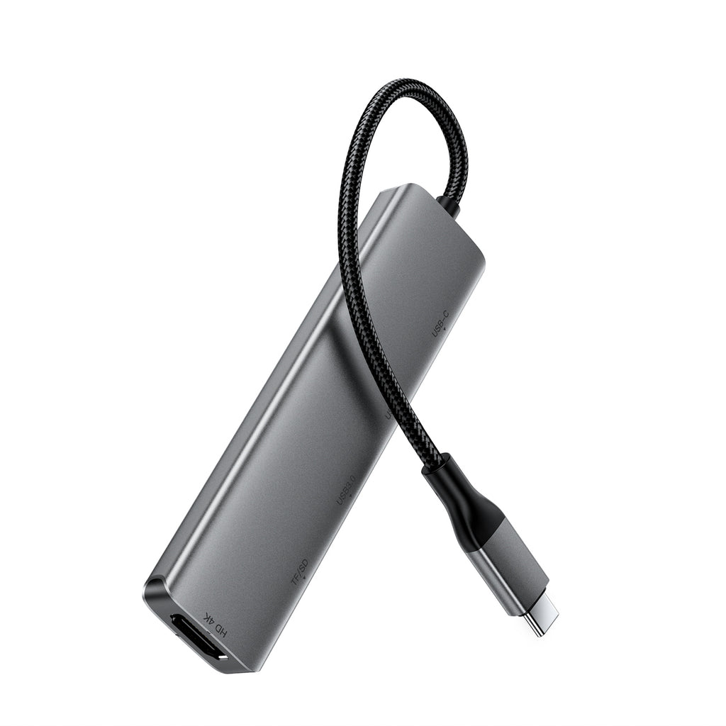 Acefast J18 USB Hub USB-C 6-in-1 HDMI 4K 60Hz PD90W Docking stotis - pilka -- USB Hubs