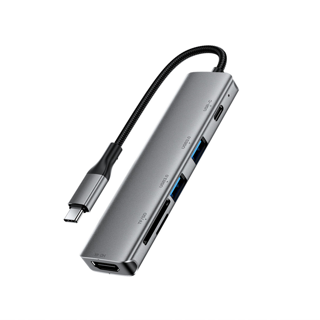 Acefast J18 USB Hub USB-C 6-in-1 HDMI 4K 60Hz PD90W Docking stotis - pilka -- USB Hubs